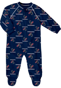 Houston Texans Baby Navy Blue All Over Raglan Loungewear One Piece Pajamas