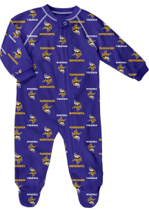 Minnesota Vikings Baby Purple All Over Raglan Loungewear One Piece Pajamas