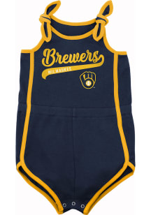 Milwaukee Brewers Baby Navy Blue Hit and Run Short Sleeve One Piece