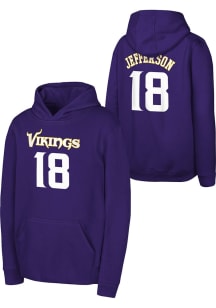 Justin Jefferson Outer Stuff Minnesota Vikings Youth Mainliner NN Long Sleeve Player Hoodie Purple