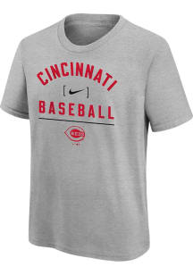 Nike Cincinnati Reds Youth Grey Nike Arch Baseball Stack Short Sleeve T-Shirt