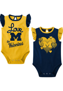 Michigan Wolverines Baby Navy Blue Spread The Love Set One Piece
