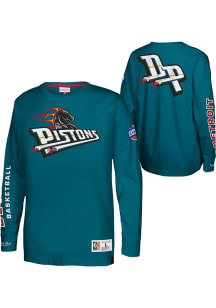 Mitchell and Ness Detroit Pistons Youth Teal Heavy Weight Long Sleeve T-Shirt