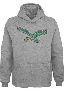 Philadelphia Eagles Boys Grey Retro Primary Logo Long Sleeve Hooded Sweatshirt