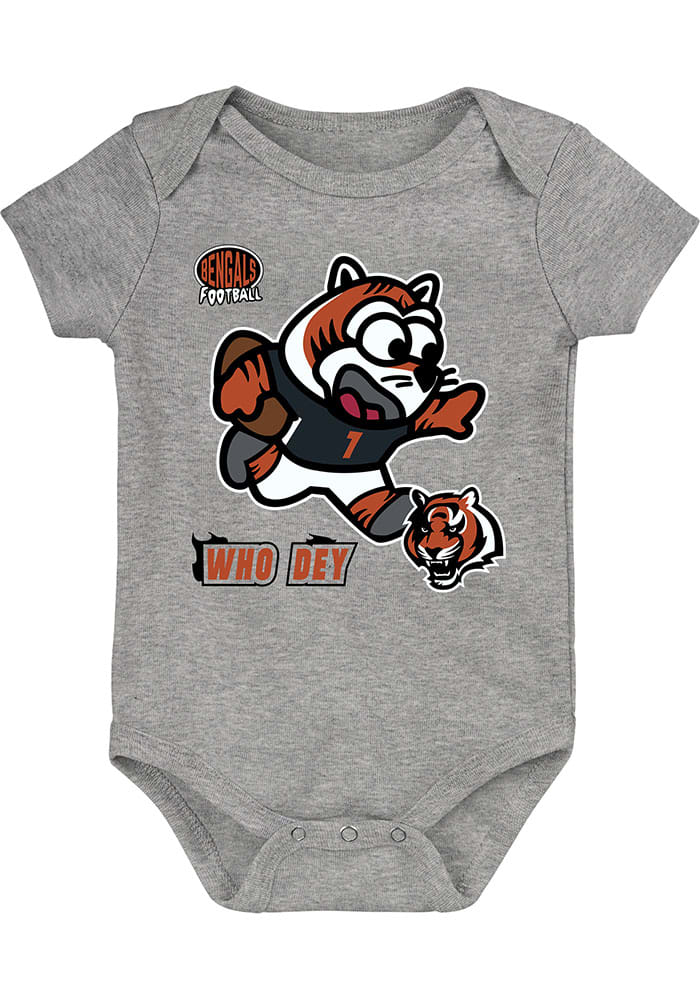 Cincinnati Bengals Baby Grey Mascot Sizzle Short Sleeve One Piece