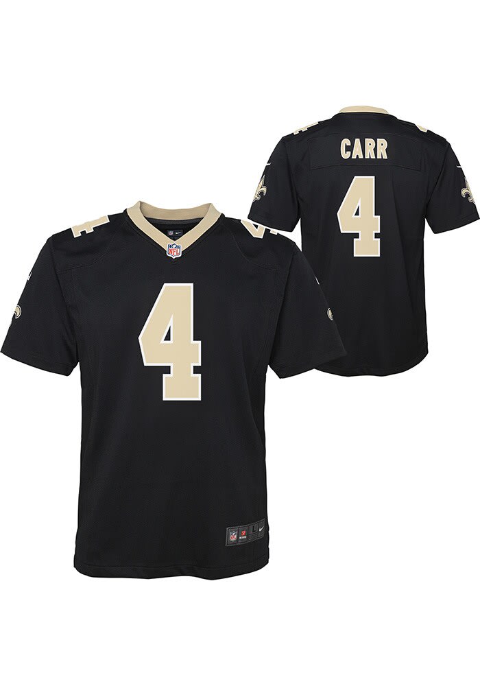 Youth Nike Derek Carr Black New Orleans Saints Game Jersey Size: Large