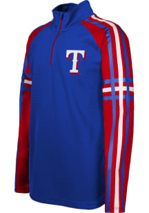 Texas Rangers Youth Blue Thirdbase Blocker Long Sleeve Quarter Zip Shirt