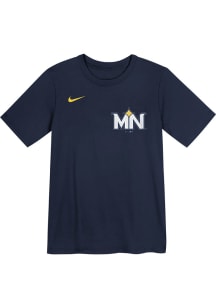 Nike Minnesota Twins Boys Navy Blue Wordmark City Connect Short Sleeve T-Shirt