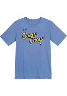 Nike Milwaukee Brewers Boys Light Blue Wordmark City Connect Short Sleeve T-Shirt