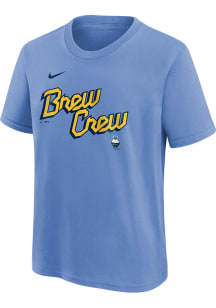 Nike Milwaukee Brewers Youth Light Blue Wordmark City Connect Short Sleeve T-Shirt