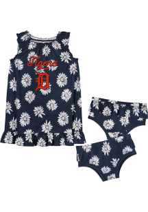 Detroit Tigers Baby Girls Navy Blue Hop Skip Short Sleeve Dress