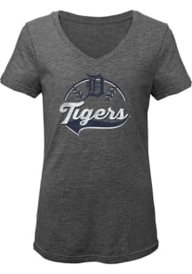 Detroit Tigers Girls Grey Retroball Short Sleeve Fashion T-Shirt
