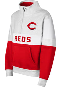 Cincinnati Reds Girls Red Club Trainer Hook Up 1/4 Zip Long Sleeve Hooded Sweatshirt