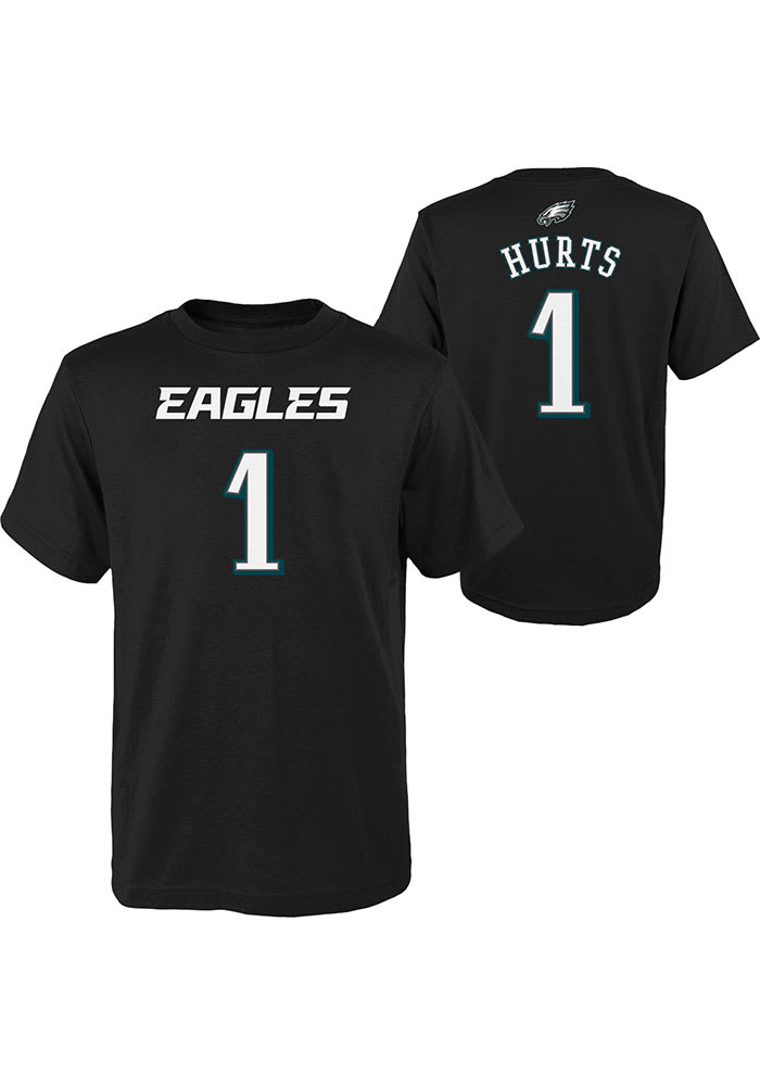 Jalen Hurts Philadelphia Eagles Youth Black Name & Number Logo T