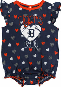 Detroit Tigers Baby Navy Blue Baseball Love Short Sleeve One Piece