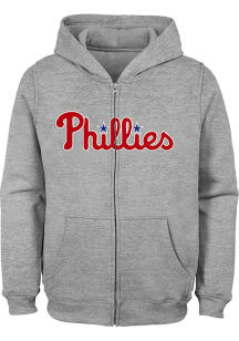 Philadelphia Phillies Boys Grey Wordmark Long Sleeve Full Zip Hooded Sweatshirt