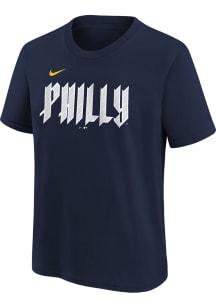 Nike Philadelphia Phillies Youth Navy Blue Wordmark City Connect Short Sleeve T-Shirt