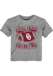 Oklahoma Sooners Toddler Grey Stencil Ball - Football Short Sleeve T-Shirt