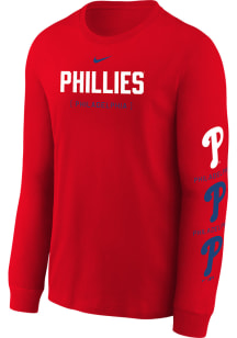 Nike Philadelphia Phillies Youth Red Sleeve Repeater Long Sleeve T-Shirt