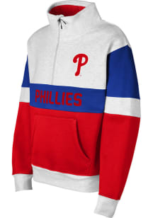 Philadelphia Phillies Girls Red Club Trainer Hook Up 1/4 Zip Long Sleeve Hooded Sweatshirt