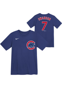 Dansby Swanson  Chicago Cubs Boys Blue Name and Number Short Sleeve T-Shirt
