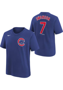 Dansby Swanson Chicago Cubs Youth Blue Name and Number Player Tee