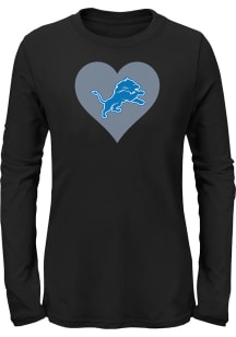 Detroit Lions Girls Black Heart Long Sleeve T-shirt