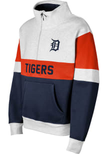 Detroit Tigers Girls Navy Blue Club Trainer Hook Up 1/4 Zip Long Sleeve Hooded Sweatshirt