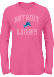 Detroit Lions Girls Pink #1 Design Long Sleeve T-Shirt