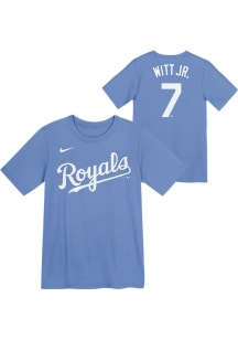 Bobby Witt Jr  Kansas City Royals Boys Light Blue Name and Number Short Sleeve T-Shirt
