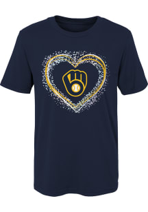 Milwaukee Brewers Girls Navy Blue Heart Shot Short Sleeve T-Shirt