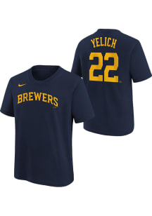 Christian Yelich Milwaukee Brewers Youth Navy Blue Nike Home Name and Number Player Tee