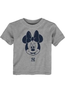 New York Yankees Girls Grey Minnie Pose Short Sleeve T-Shirt