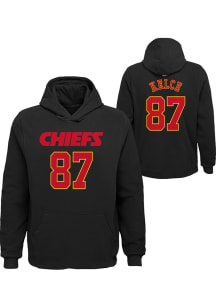 Travis Kelce Outer Stuff Kansas City Chiefs Youth Name and Number Long Sleeve Player Hoodie Blac..
