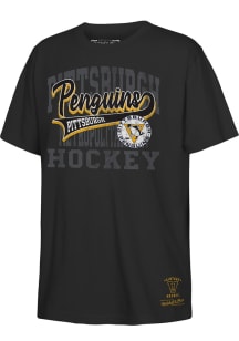 Mitchell and Ness Pittsburgh Penguins Boys Black Retro Sweeper Short Sleeve T-Shirt