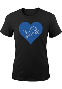 Detroit Lions Girls Black Heart Short Sleeve T-Shirt