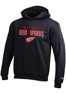 Champion Detroit Red Wings Youth Black Wordmark Shadow Long Sleeve Hoodie