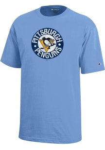 Champion Pittsburgh Penguins Youth Light Blue Distressed Retro Logo Short Sleeve T-Shirt