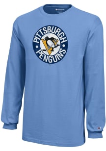 Champion Pittsburgh Penguins Youth Light Blue Distressed Retro Logo Long Sleeve T-Shirt