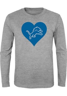 Detroit Lions Girls Grey Heart Long Sleeve T-Shirt
