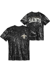 New Orleans Saints Womens Sequin Fashion Football Jersey - Black