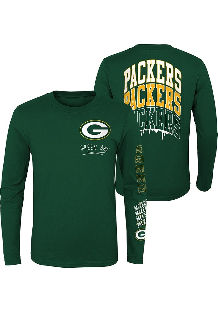 NFL Team Apparel Little Kids' Green Bay Packers Drip Green Long Sleeve  T-Shirt