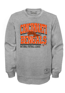 Mitchell and Ness Cincinnati Bengals Youth Grey Flying Pennant Long Sleeve Crew Sweatshirt