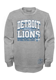 Mitchell and Ness Detroit Lions Youth Grey Flying Pennant Long Sleeve Crew Sweatshirt