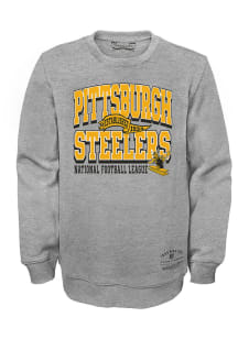 Mitchell and Ness Pittsburgh Steelers Youth Grey Flying Pennant Long Sleeve Crew Sweatshirt
