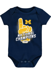 Michigan Wolverines Baby Navy Blue 24 Nat Champs Finger Short Sleeve One Piece