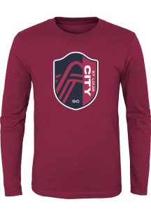 St Louis City SC Youth Red Primary Logo Long Sleeve T-Shirt