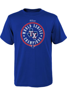 Texas Rangers Youth Blue 2023 WS Champ Stealing Home Short Sleeve T-Shirt