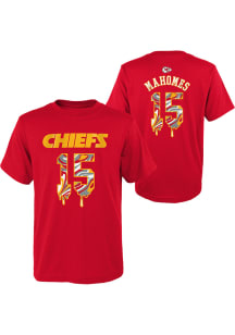 Patrick Mahomes Kansas City Chiefs Youth Red Name and Number Drip Player Tee