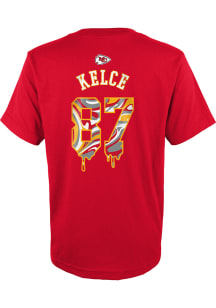 Travis Kelce Kansas City Chiefs Youth Red Name and Number Drip Player Tee